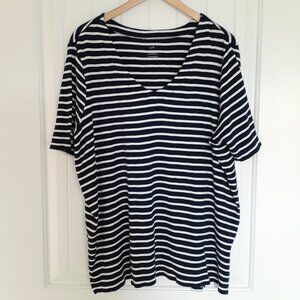 J. Jill Pima-Slub Elbow-Sleeve Tee Navy Blue White Stripe Size 2X